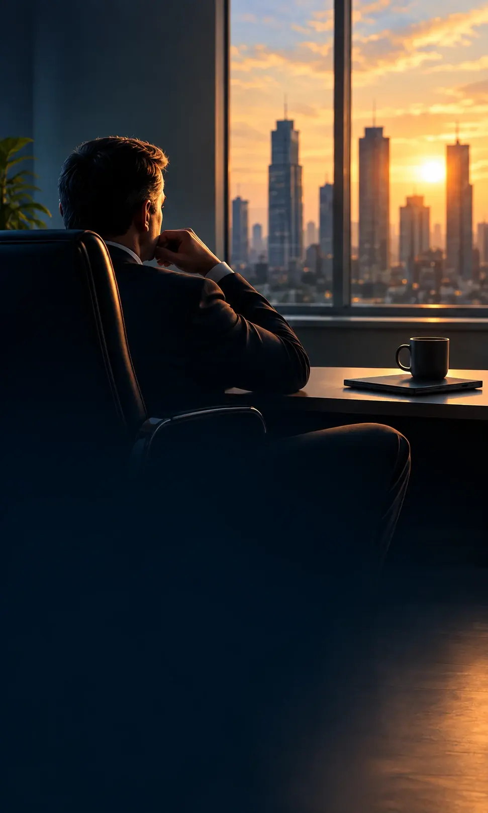 A quiet moment looking out across a city at sunset